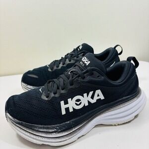 Hoka One One Bondi 8 Women Black White Low Top Running Sneakers Sz 7.5D